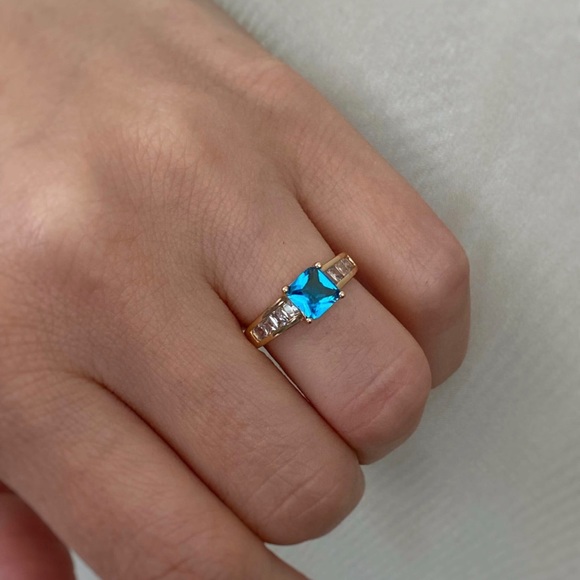 Ring 18k Gold Plated Blue Sapphire and Zircon - Picture 4 of 10